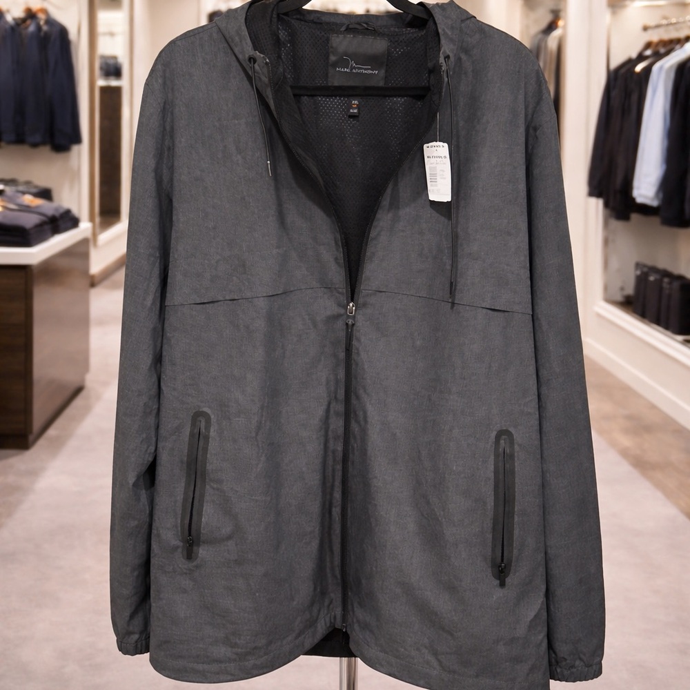 Marc Anthony Hooded Windbreaker Jacket Lightweight Full Zip Gray NWT